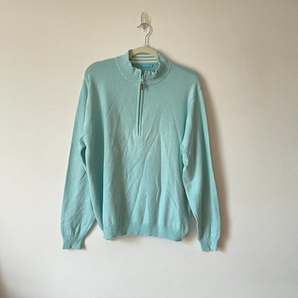 J. McLaughlin Clermont Quarter Zip Pullover Sweater In Aqua Blue Size XL cotton